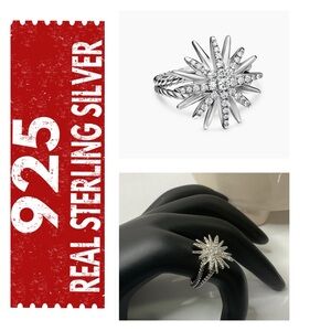 🐘🐘 925 Sterling Silver 18K Gold Plated Starburst Ring